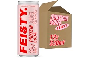 Feisty Drinks Protein Soda – White Peach and Nectarine | 12x330ml | 10g Plant-Based Protein, Essential Amino Acids, No Artificial Ingredients, No Added Sugar, Dairy-Free, Low-Calorie