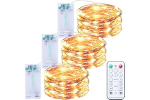 innolife Fairy Lights Battery, 3M 30LEDs 8 Modes String Lights Battery Operated, Fairy Lights Indoor/Outdoor with Remote Timer for Bedroom, Party, Wedding, Christmas Decorations(3 Pack, Warm White)