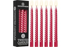 DECO EXPRESS Velas cónicas sin goteo para cena y restaurante, velas en espiral de colores trenzados, sin perfume (rojo metálico, paquete de 6)