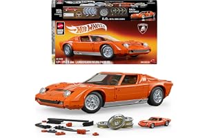 Mattel Brick Shop Hot Wheels Lamborghini Miura P400 SV byggset | 1523 delar, egna dekaler, metallbil i skala 1:64, premiumserie, för vuxna samlare och barn 10+, JHF61