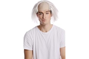 WIG ME UP- 91124-ZA68 eluca Caballero Hombre Halloween Carnaval Abuelo Viejo científico Loco Profesor Einstein Blanco Media Calva