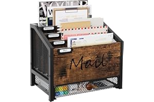 Solinxe Organiseur de courrier de bureau en maille à 4 compartiments avec tiroir pour documents, reçus, dossiers, fournitures scolaires de bureau (noir/antique)