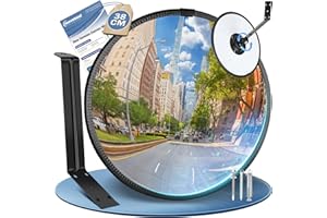 moveland Espejo convexo de 38 cm - Espejo de tráfico acrílico ajustable - Espejo parabólico de gran angular para calzadas, garaje, tráfico, patio (soporte interior y exterior, convexo de 160 grados)