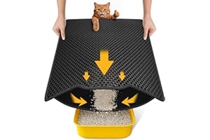 Conlun Litter Box Mat, 58x42cm Honeycomb Cat Litter Mat Waterproof Urine Proof Cat Litter Mat Washable Non-Slip Cat Mat Black 2317