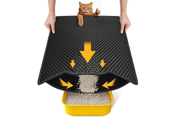 Conlun Tapis de Litière Chat 58x42cm, Double Couche Nid d'Abeille, Imperméable et Lavable, Antidérapant, Résistant à l'Urin Tapis de Litière pour Chat, Noir