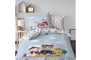 OMYDREAM Pat Patrouille Patboy Parure de lit Enfant 1 Place | 100% Coton | Oeko-TEX | Housse de Couette 140x200 cm + Taie d'oreiller 63x63 cm | Bleu