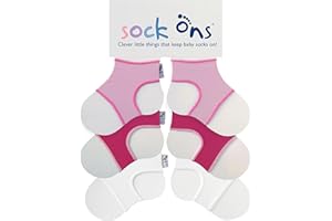 Sock Ons - Uchwyty do skarpet dla niemowląt - 6-12 miesięcy - 3 opakowania (1 x białe, 1 x fuksja, 1 x różowe dziecko) - Niesamowite opakowanie ekonomiczne - zachowaj skarpety dla niemowląt!