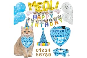 TCBOYING Cat Kitten Birthday Collar Bandana & Hat Bow Tie Set with Party Supplies (8pack)