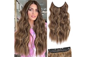 BUPPLER Hair Extensions, 50.8 cm, Invisible Secret Hair Extensions, Adjustable Long Wavy Hair Extension, Synthetic Upgrade, 4 Secure Clips in Hairpieces, Medium Brown Mixed with Golden Brown