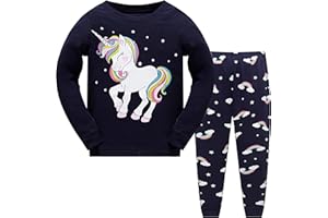 MIXIDON Bambine 2 Pezzi Pigiama a Maniche Lunghe per Ragazze Pajama Set 100% Cotone 2-12 Anni