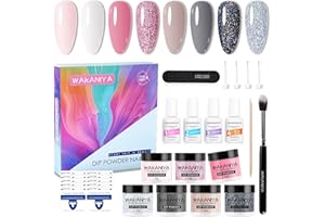 ETYJO Nail Dipping Powder Kit, 8 Colors Nude Pink Glitter Dip Powder Nail Kit With Base Top Coat Activator Brush Saver Nail Art Manicure Starter Kit For Beginners Home Dip Manicure Kits
