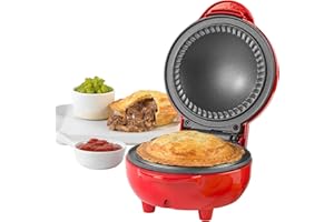 Giles & Posner EK4914 Mini Pie Maker - Deep-Fill Pie Machine, Non-Stick 12.5cm Plate, 3 Minute Preheat, Built-in Crimping Edge, Bake Traditional British Pies, 2.6cm Depth, Cool Touch Handles, Red