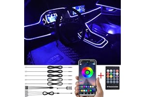 TABEN Luce ambientale per auto Telecomando RGB + Controllo APP Luce decorativa Rimontaggio fai-da-te Tubo flessibile in fibra ottica 64 colori Illuminazione vano piedi interno Luce atmosfera 1W 12V 6m