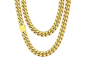 ChainsHouse Men Cuban Chain Necklace, 5/7/9/12mm Thick Cuban Link Hip Hop Mens Jewelry, Stainless Steel Chains with Strong Clasp, 46cm-76cm for Man
