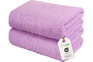 nice homeit Lot de 2 Grandes Serviettes de Bain 100 x 150 cm – Extra Large Serviette de Bain en 100% Coton Fil à Anneau – Extra Doux et Absorbant. Fabriqué en Italie – Violet