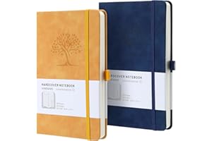 HOMEMARS Carnets et Journaux, Journal intime Adulte, Cahier, Carnet de Notes, Journal, Cahier de Note, Cahier A5, Notebook, Jaune Bleu, 100 Feuilles, 100 GSM, Motif Arbre en Gaufrage, Cuir Végétalien