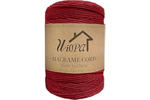 Uiopa Hilo Macrame 3mm x 300m Rojo Vino Macrame Cuerda Algodon Natural de 4 Hilos Algodó Corde, Bricolaje Craft Cuerda para Macrame Pared, Cortinas, Colgador de Plantas, Cesta Regalo, Atrapasueños