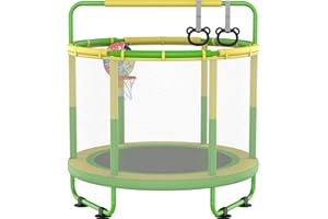 CZCPARY CZCPAPY Trampolín infantil para Exterior, Interior y Exterior, con Red de Seguridad, Cesta, Barras, Columpios, Regalo para Niños (Amarillo Verde)