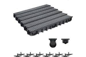 ZMMMAXPOL 6m Entwässerungsrinne Belastungsklasse B125, 98mm komplett SET Stegrost Kunststoff (schwarz)