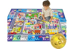 Quokka Große Spielmatte für Babys, superweich, ABC-Spielmatte für Kinder, Kleinkinder und Säuglinge – extra dick (0,8 cm), groß, gepolstert, rutschfest, Autoteppich mit Stadt