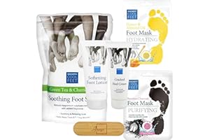 INESE Foot Care Kit, Foot Spa - Hydrating & Purifying Foot Mask, Green Tea & Chamomile Soothing Foot Soak, Cracked Heel Cream, Softening Foot Lotion and Nail File