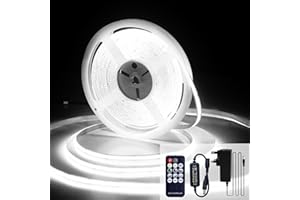 luktix COB LED Strip 10M, 6000K Cool White LED Strips, 24V Dimmable LED Strip Lights, CRI92+,8mm Width, with Remote Control and UKCA Power Supply,for Home Decoration, Kitchen, Mirror