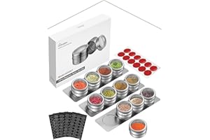 HOMGEN Pots à Épices Rangement 12 Pot à Épices Magnétique-Contenant Épices Argentés en Acier Inoxydable 100ml - Couvercle Transparent en PC - Lavable au Lave-Vaisselle