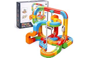 Clickrail Elektrisk Train Set, DIY Cube Track, Cubix 3D Tåg, Klickrail Kub Spårblock Med Tyngdkraft Defying 3D-Layouter, Magiska Block Motoriserat Tåg, Järnväg Barn Elektrisk Gåva Barn (123 Stycken)