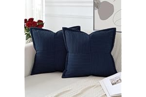 Artscope Corduroy Cushion Covers Pack of 2 Modern Patchwork Throw Pillow Covers Soft Pillowcase Broadside Decorative Textured Cushions for Home decor Sofa Bedroom Couch Navy Blue 45x45cm