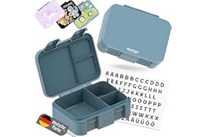 BEARFOOT Bento Box COMPACT pudełko śniadaniowe dla dzieci, bez BPA, do szkoły i przedszkola, szczelne pudełko na lunch dla dziewcząt i chłopców, praktyczne, lekkie i kompaktowe (niebieskie, 650 ml)