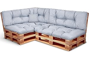 BEST WOOL Cojines para palets resistente a las condiciones climáticas – set de 2 cojines de asiento 120x80cm + respaldo 120x40 y 60x40 40x40 – cojin palet relleno de espuma granulada - a la terraza del jardín