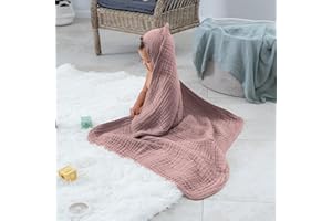 Comfy Cubs 2 Pack Baby Hooded 9 Layer Muslin Cotton Towel for Kids, Large 81 X 81 cm, Ultra Soft, Warm, and Absorbent. Baby Essentials Bath Towels, Cute Unisex Cover for Girls and Boys (2 Pack, Mauve)