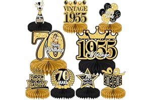 INCNMAD Centrotavola Compleanno 70 Anni 9 Pezzi Centrotavola a Nido d'Ape Decorazioni Oro Nero Addobbi Toppers da Tavolo per Uomini Donne Feste di Compleanni