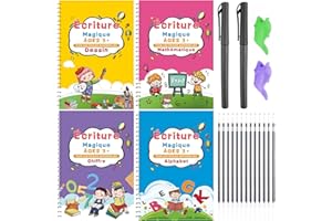 CHARFIA 4 Grand A4 Cahier Ecriture Magique Francais Cahier Ecriture Calligraphique pour Enfants, Magic Book en Français Magibook Cahier Effacable Livre de Pratique d'écriture Réutilisable Apprendre a Ecrire
