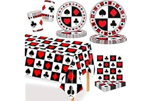 MORAINJAY 97 Pcs Casino Party Decorations, Las Vegas Casino Party Tableware Set,Poker Paper Plates,Paper Cups,Napkins,Poker Parties Casino Night Themed Party Supplies(24 Guests)