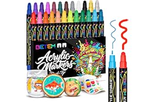 Betem 24 Couleurs Feutre Acrylique à Double Pointe, Stylo Marqueur Peinture Acrylique pour Bois, Toile, Pierre, Tissu, Peinture sur Roche, Verre, Surfaces en Céramique, Objets Artisanaux DIY