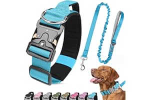 Ledeak Collier pour Chien et Laisse, Collier Chien Tactique, Colliers Réglable Militaire en Nylon avec Poignée, Colliers pour Chiens Rembourré pour Chiens de Taille Moyenne Grand (Bleu, XL)