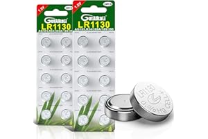 GutAlkaLi LR1130 Battery Pack of 20 – 1.5V AG10 Batteries for Watches, Hearing Aids, Glucometer, Key Fobs and Small Electronics – Silver Oxide Chemistry Provides Stable Voltage and Long Lifespan