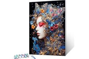 Tucocoo Butterfly Girl Portrait Paint by Number for Adults, DIY Digital Oil Painting Kits on Canvas with Brushes and Acrylic Pigment, Beautiful Woman Artwork for Home Decor 16x20 inches (Frameless)