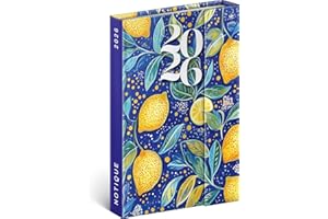 NOTIQUE Terminarz 2026 – mini planer kieszonkowy ok. A6 z zamknięciem magnetycznym, kompaktowy kalendarz tygodniowy 11 x 16 cm, twarda okładka z przeglądem miesięcy (cytryny)
