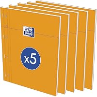 Bloc-Notes Oxford A4+ 5mm - Lot De 5 Avec Couverture Rigide Orange, 80 Feuilles Micro-Perforées