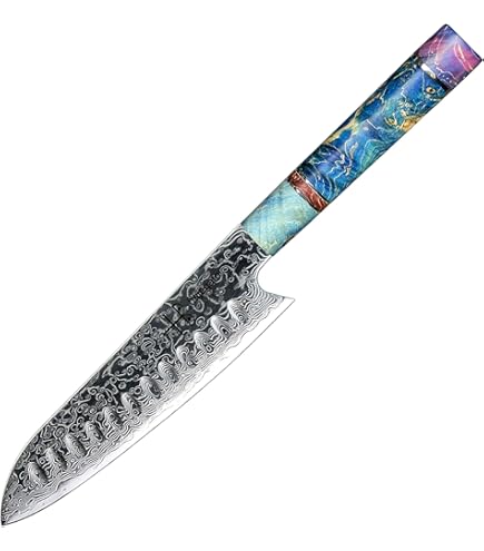 SANMUZUO Coltello da Chef Cinese Professionale - Coltello da Cucina 18 cm, Coltello da Chef Acciaio Damasco da 67 Strati- Impugnatura Ergonomica Resina - Xuan Series(Rosso Tramonto