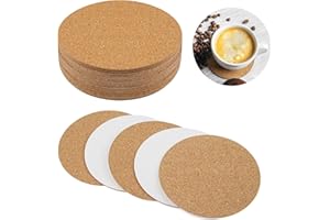 PRETWAD 30 Stück Selbstklebende Korkuntersetzer,10 x 0.2cm runde Isolierung Korkplatte,Bastelarbeiten Korkmatten,Kork Untersetzer,Untersetzer Gläser,für Getränke,Bar,Tassen
