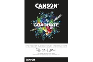Canson Graduate Papier dessin noir,album collato lato cortocarta da disegno nera,liscia,A4,20 fogli,120 g/m