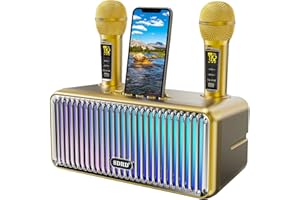DLARA Karaoke Machine for Adults and Kids,Portable Bluetooth speaker with 2 UHF Wireless Microphones karaoke speaker pa system with Colorful Gradient LED Lights for Home Parties,Wedding,Church,Picnic-Gold