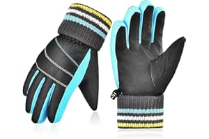 EEFOW Guantes de esquí Impermeables de Invierno para niños: Guantes de Nieve cálidos a Prueba de Viento, Forro Polar, Antideslizantes, Guantes de Ciclismo, Color Azul y Rosa para niños de 6 a 12 años