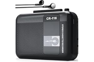 GRACIOSO Portable Stereo Cassette Player-Walkman Tape Recorder with Built-in Mic External Clear Speakers and Earphone Jack, 2AA Battery or USB Power Supply