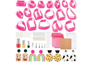 RUIJIE Lot de 136 Emporte-Pièces en Argile Polymère pour Boucles D'oreilles, 18 Formes Cutters D'argile Polymère, Emporte Piece Bijoux avec Cartes, Crochets & Sacs pour Fabrication de Bijoux