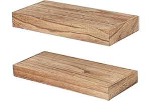 PHOENANCEE Rustic Thick Wood Shelves Board, Wooden Hollow Floating Shelves Wall Mounted for Living Room, Bedroom, Bathroom, Home Decor, Set of 2, 40X17X4.5cm, Carbonized Black