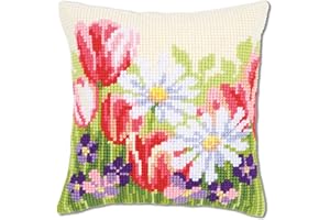 Vervaco Punto De Cruz Kit Cojin Decorativo Flores DE Primavera Manualidades Adultos Decoracion Bordar Kit Principiantes Completo DIY Bordado Creativo Regalo ca. 40x40 cm Cross Stitch Embroidery